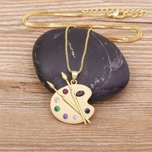 Painting Plate Pendant Art Necklace Gift For Artist 17”+1” - Picture 3 of 6